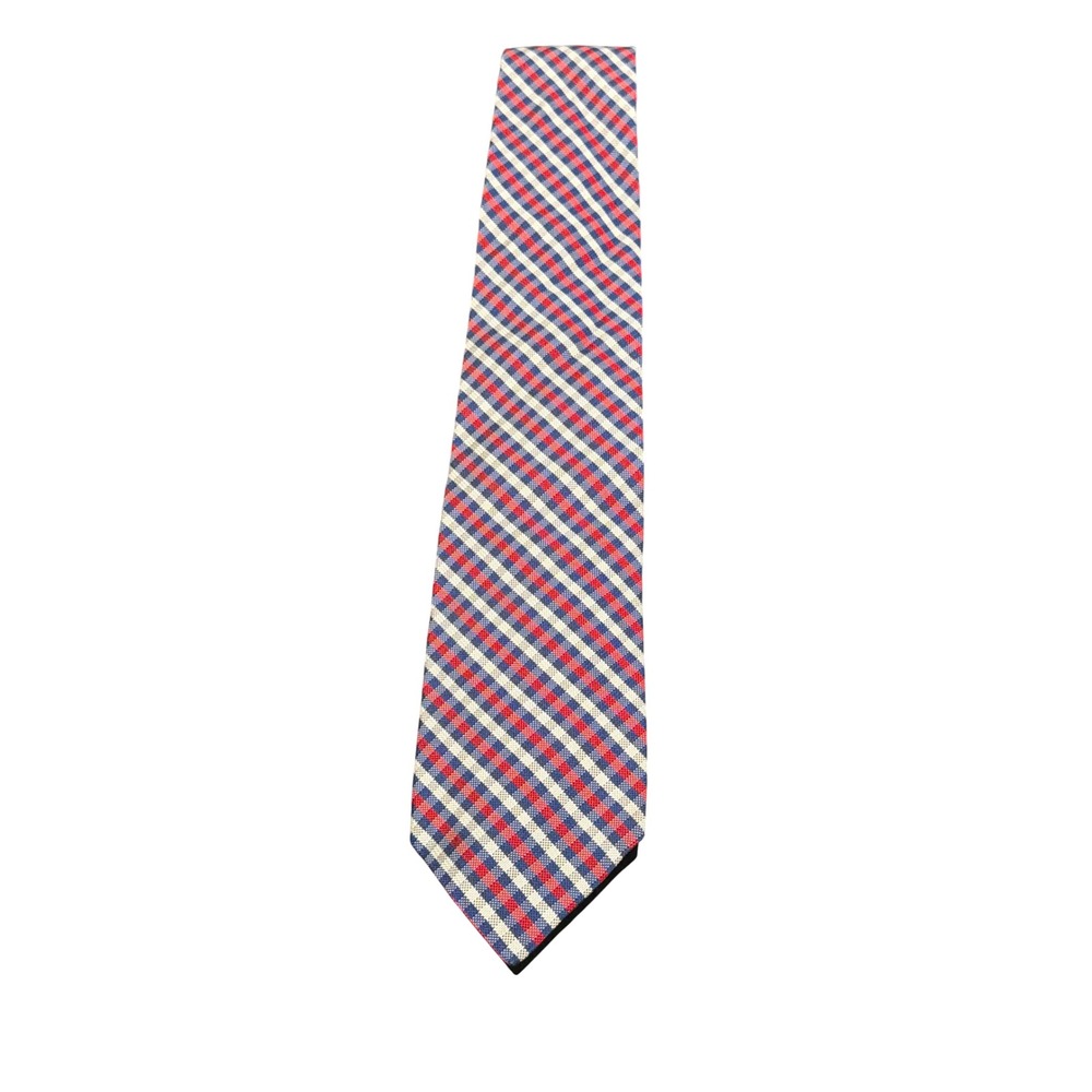 Brooks Brothers Makers and Merchants Mens Red White Blue Gingham Check Silk Tie